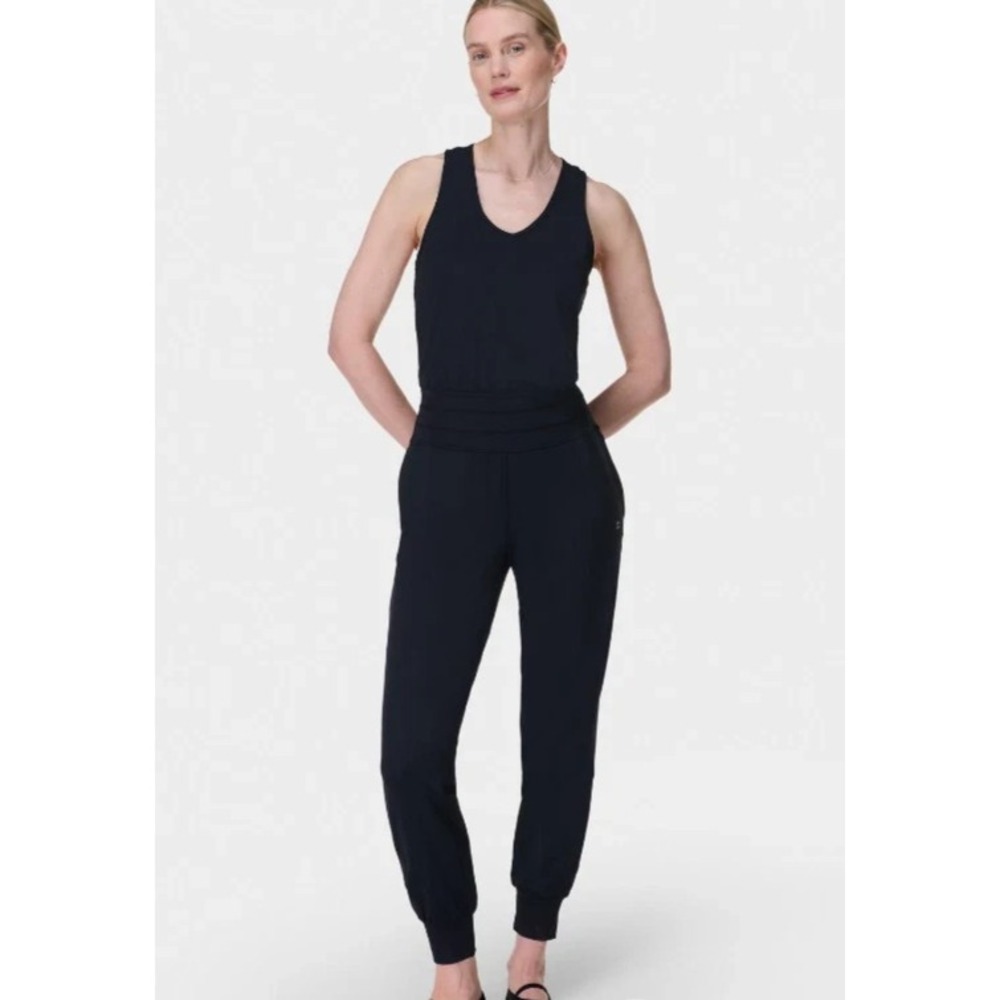 Sweaty Betty Gaia Black Sleeveless Jumpsuit - Size XL - Like New